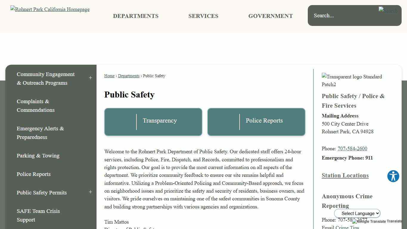 Public Safety Rohnert Park, CA